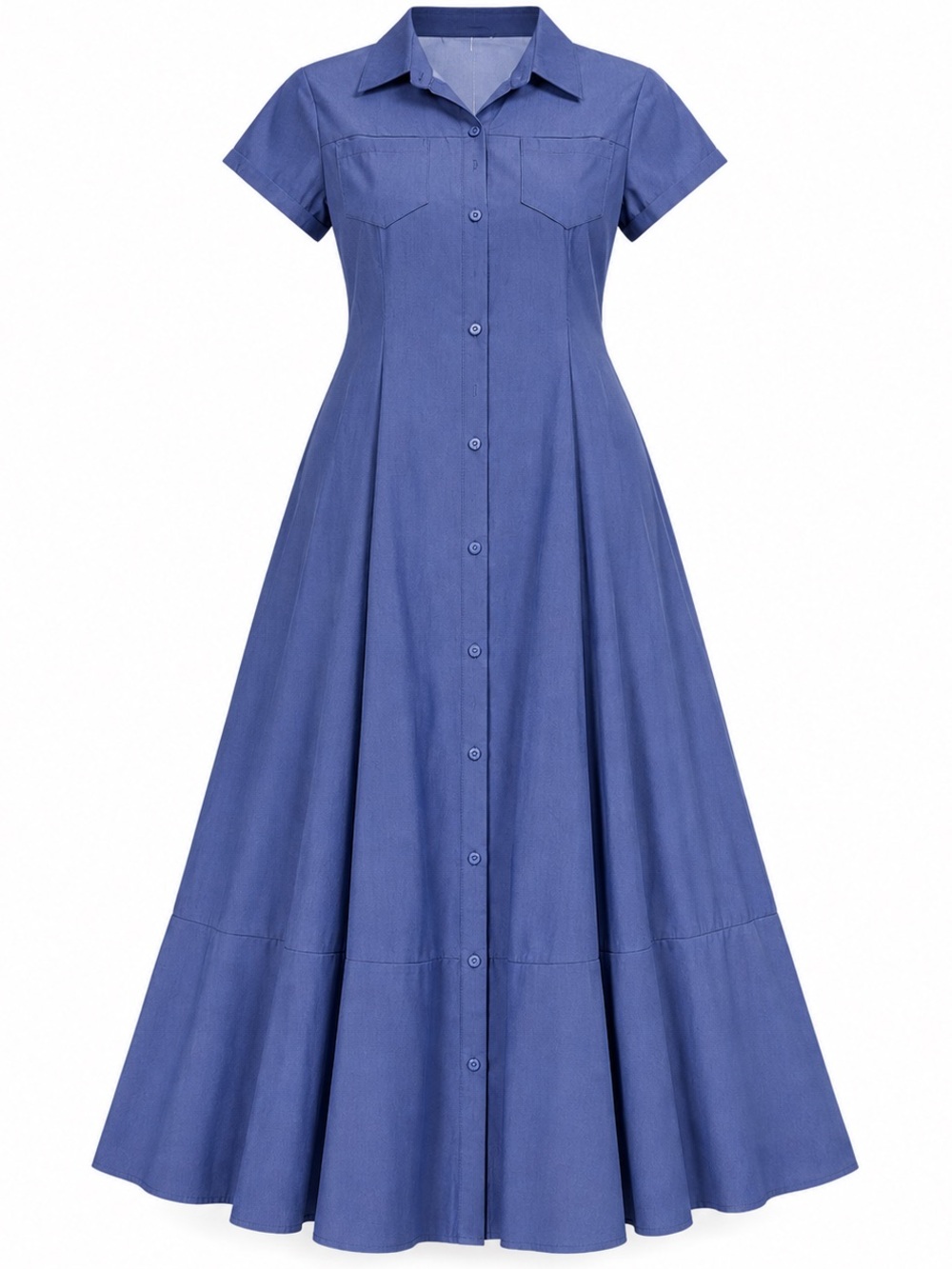 Denim Button-Front Maxi Shirt Dress